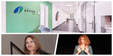 An der Mitgliederversammlung der Spitex Linth gibt Geschäftsleiterin Christine Schnyder (unten links)  Einblicke in die neuen Räume. Comedy vom Feinsten gibt es mit Monika Romer (unten rechts).