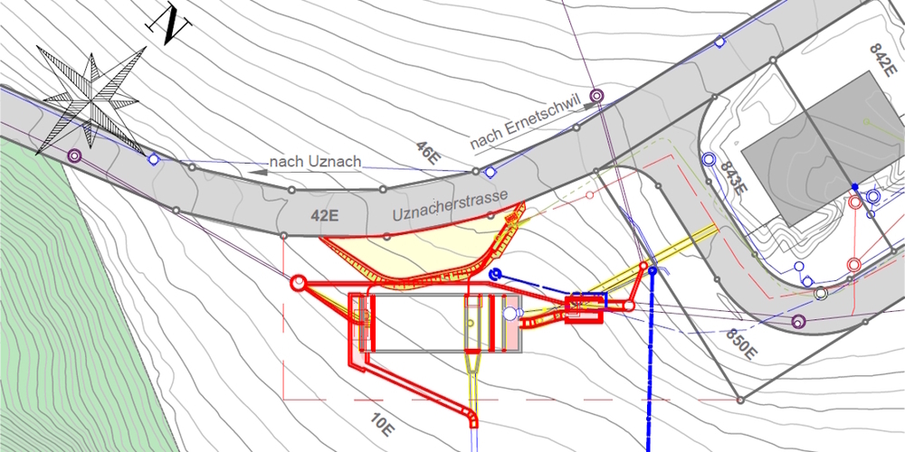 Übersichtsplan zum Bauprojekt am Ernetschwiler Regenüberlaufbecken Bohlwies. Hierfür wird ein Baukredit von 977'355 Franken beantragt.