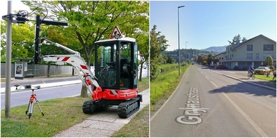 Die Masten an der Grynaustrasse werden mit einem speziellen Messgerät getestet.