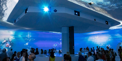 In der Rhyality Immersive-Art-Halle tauchten die Besucherinnen und Besucher inmitten des Rheinfalls in die vier Jahreszeiten ein.