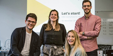 Das Team von StartHub Schaffhausen: Sandro Scalco, Daniela Christen, Veronika Sallenbach und Manuel Stamm (v. l.). 