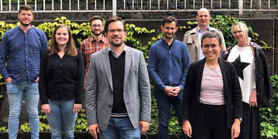 Die neue Parteileitung der CVP Stadt St.Gallen (von links nach rechts): Marius Casaulta, Rebecca Cozzio, Marc Stauffacher, Parteipräsident Ivo Liechti, Louis Stähelin, Frak- tionspräsident Patrik Angehrn, Sarah Bünter, Antje Ziegler