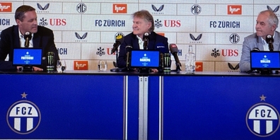 Präsident Ancillo Canepa flankiert vom neuen Trainer Marcel Koller (r.) und Medienchef Michael Fritischi.