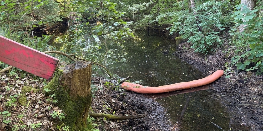 Die Feuerwehr konnte beim Auslauf des Bildhausweihers rasch Ölsperren verlegen.