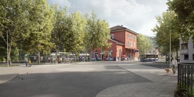 Das geplante Gestaltungskonzept soll den Bahnhofbereich aufwerten und mehr Raum für Begegnung, Grün und Fussverkehr schaffen.