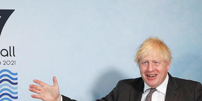 Boris Johnson, Premierminister von Großbritannien, gestikuliert bei einem bilateralen Treffen mit der Präsidentin der Europäischen Kommission und dem Präsidenten des Europäischen Rates während des G7-Gipfels. Foto: Peter Nicholls/Reuters Pool/PA W...