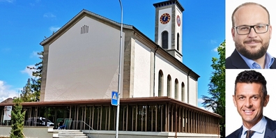 Das Gespräch zwischen Martin Stöckling (r.o.) und Jann Billeter (r.u.) findet in der evangelischen Kirche statt.