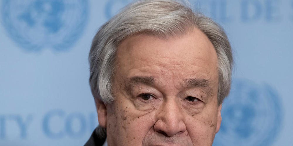 ARCHIV - UN-Generalsekretär Antonio Guterres spricht während einer Pressekonferenz. Foto: Mark Garten/UN/dpa - ACHTUNG: Nur zur redaktionellen Verwendung und nur mit vollständiger Nennung des vorstehenden Credits