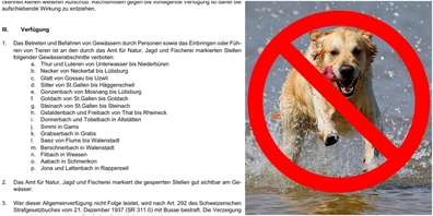 Das Betretungsverbot (auch für Tiere wie z.B. Hunde) betrifft die Jona, den Lattenbach, den Aabach und den Flibach.