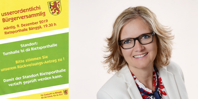 Mit einem Flyer mobiliserten die Gegner des Projektes «EInfach-Turnhalle Benken». Benkens Gemeindepräsidentin Heidi Romer.
