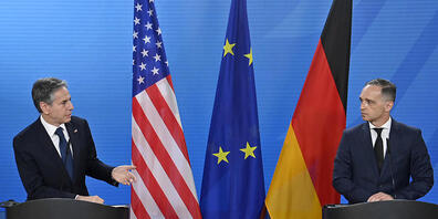 Deutschlands Außenminister Heiko Maas (r.) und US-Außenminister Antony Blinken bei ihrer Pressekonferenz. Foto: John Macdougall/AFP/dpa
