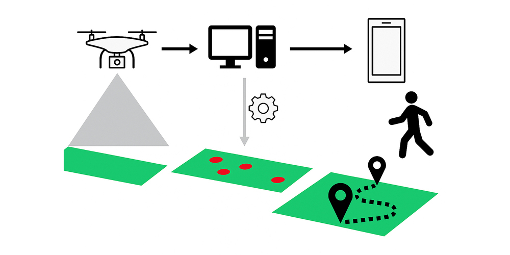 Schematische Darstellung der Blackenerkennung und Umsetzung im Feld. 