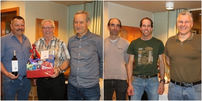 Links (v.l.n.r.): Jubilare Ruedi Hämmerli, Albert Keller, Thomas Grünenfelder. Rechts (v.l.n.r.): Neumitglieder Macek Stüssi, Guido Steiner, Thomas Schatt (es fehlt Christoph Rüegg).