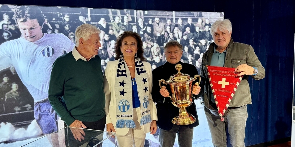 Fritz Künzli 4 ever! Monika Kaelin und FCZ-Präsident Ancillo Canepa umrahmt von Kurt Grünig und Goalie-Legende Erich Burgener.