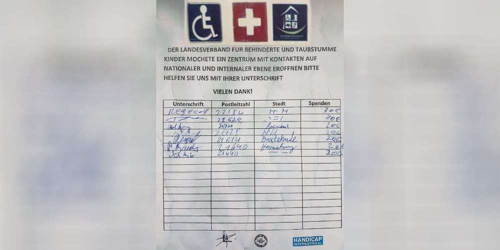 Mit solchen gefälschten Spendenlisten bitten die Betrüger ihre Opfer um Geld.