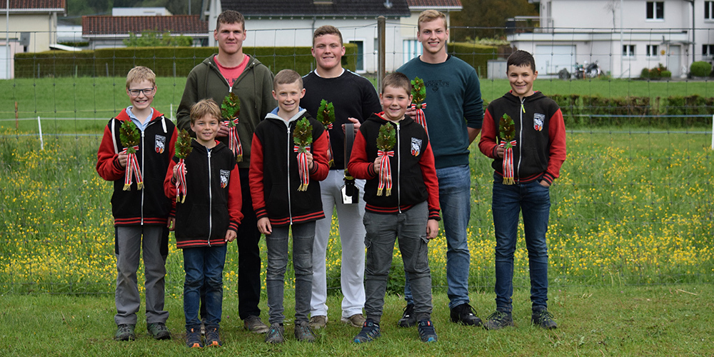 Die erfolgreichen Jungschwinger vom Schwingklub March-Höfe: (v. l.) Roman Müller, Michael Nauer, Alexander Schnellmann, Andrin Zaugg, Benjamin Züger, Ronny Stachel, David Solenthaler und Cyrill Krieg.