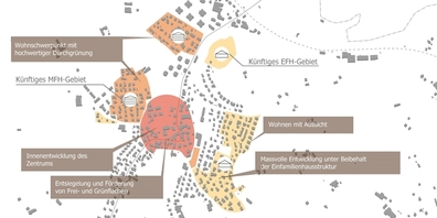 Eine Karte zur Innenentwicklung Zentrum und zu den Wohnschwerpunkten der Gemeinde Benken.