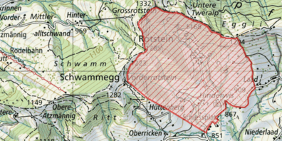 Karte mit dem Gebiet des Schiessplatzes Cholloch am Ricken.