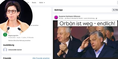Die St. Galler Regierungsrätin Susanne Hartmann mit ihrem Facebook-Post zur Abwahl des ehemaligen ungarischen Ministerpräsidenten Viktor Orbán.