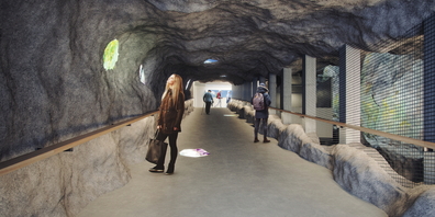 Rechts des bestehenden Tunnels transportiert ab diesem Sommer ein neuer Schräglift Personen und  Material von der Bergstation ins Berggasthaus. Der Tunnel ist trotz Baustelle bereits begehbar