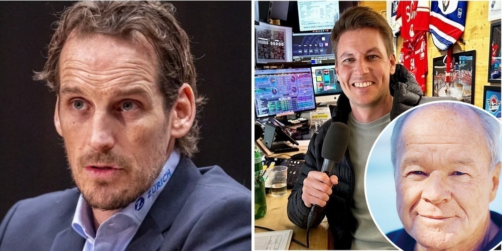 Verleger Bruno Hug (rechts unten) kommentiert den Fall zu Ex-Natitrainer Patrick Fischer (l) und SRF-Journalist Pascal Schmitz (r)