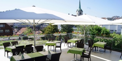Sonnenterrasse des Restaurants Ebnet im Zentrum von Herisau.