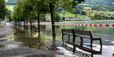 Die Grenze vom Ufer zum See ist in Lachen nicht mehr gut erkennbar.