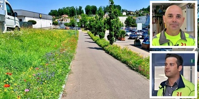 Arbeiter wie Corsin Tuor, Leiter Werkdienst (u.) und Stadtgärtner Moacir Kunrath sorgen dafür, dass es in Rapperswil-Jona überall in jeglichen Farben blüht.