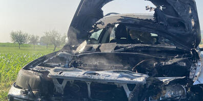 Das Auto ging nach dem Unfall in Flammen auf.