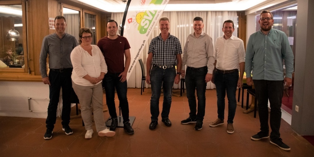 v.l.n.r: Peter Moos, Marianne Brändle, Dominic Staub, Norbert Schönenberger, Thomas Bösch, Ivan Louis (Kantonsrat), Christian Vogel.