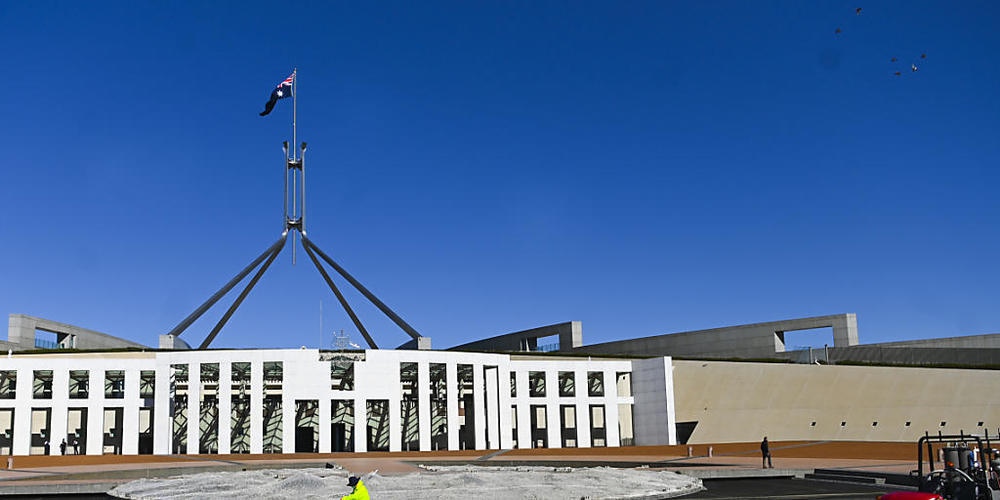 A general view of Parliament House in Canberra, Thursday, August 12, 2021. The Federal Parliament has been closed to the public and functioning with building access limited to essential business. (AAP Image/Lukas Coch) NO ARCHIVING