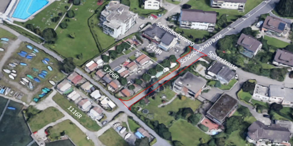 Im Teilstrassenplan geht es um den letzten Strassenabschnitt der Schönbodenstrasse bis zur Einmündung in den Strandweg.