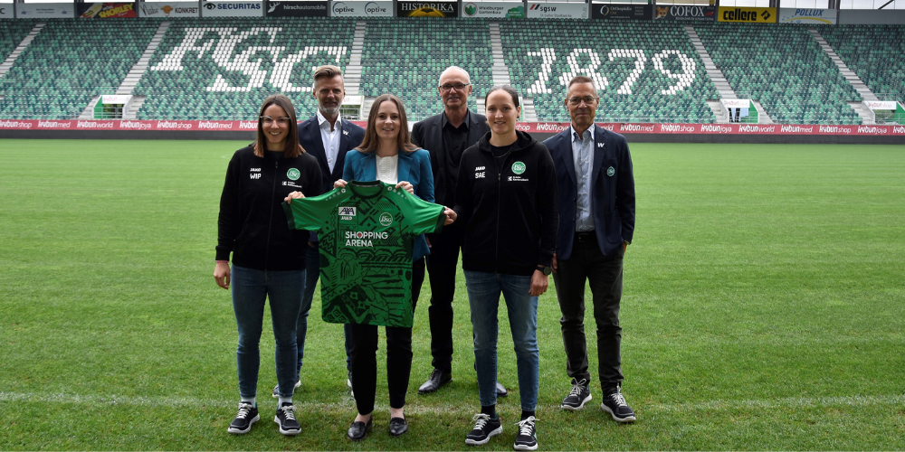 Patricia Willi, Co-Sportchefin FC St.Gallen-Staad, Alain Sutter, Sportchef FC St.Gallen 1879, Fabienne Diez, Marketingleiterin Shopping Arena, Marc Schäfer, Centerleiter Shopping Arena, Sandra Egger, Co-Sportchefin FC St.Gallen-Staad, Matthias Hüppi, Präsident FC St.Gallen 1879