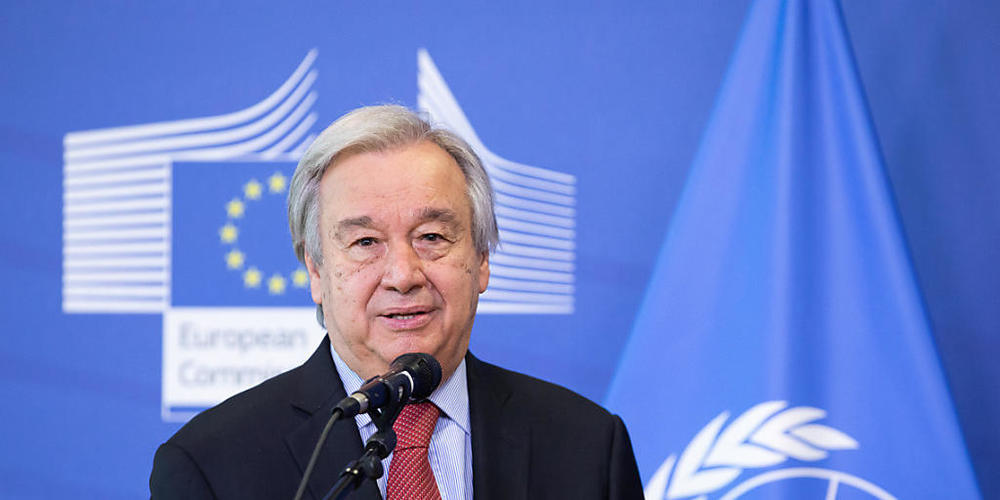 FILED - UN-Generalsekretär António Guterres spricht auf einer Pressekonferenz. (Archivbild) Photo: -/European Commission /dpa - ATTENTION: editorial use only and only if the credit mentioned above is referenced in full