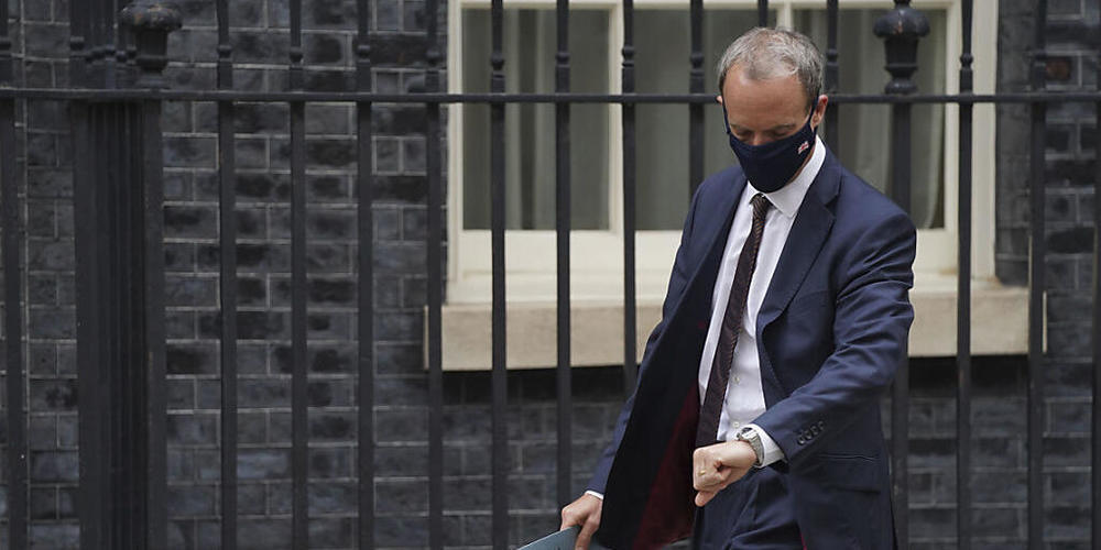 Dominic Raab, Außenminister von Großbritannien, am Montag (16.8.) in der Downing Street. Foto: Stefan Rousseau/PA/AP/dpa