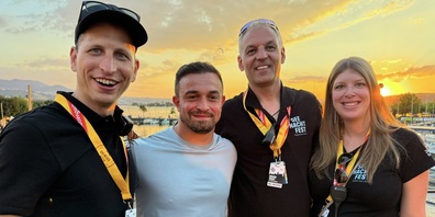 Das OK-Team vom Seenachtfest mit Fussballstar Xherdan Shaqiri. v.l. Stefan Näf; Xherdan Shaqiri; Erich Vogt; Vera Trachsel