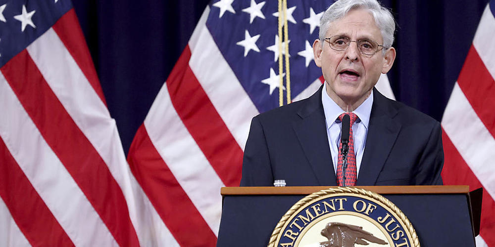 ARCHIV - US-Justizminister  Merrick Garland spricht im Justizministerium in Washington. Foto: Win Mcnamee/Pool Getty Images North America/AP/dpa