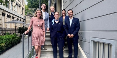 Florhof– Team, vorne v.l.n.r: Tanja Wegmann, Chiara Stutz, Kilian Rainalter. Hinten v.l.n.r: Julien Beltzung, Tamara Baumgartner, Sandra Rohrer.
