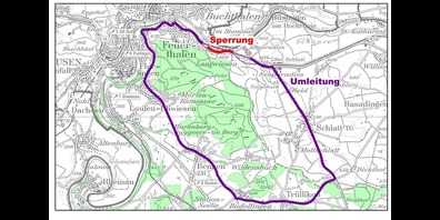 Für die Vollsperrung der Hauptstrasse durch Langwiesen wird eine Umleitung signalisiert.