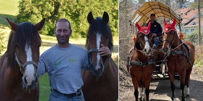 Christoph Zeller mit seinen beiden Freibergerstuten Olympia und Diana.