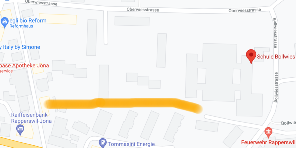 Der Bau des neuen Fuss- und Radwegs (ungefähre Stelle orange markiert) beginnt am 12. Juli 2021 und endet voraussichtlich Ende November.
