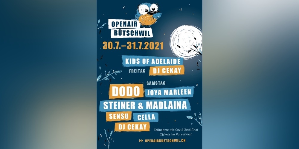 Offizielles Plakat für das Open Air Bütschwil vom 30. bis 31. Juli 2021.