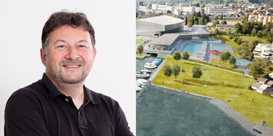 Robert Hegi, Co-Präsident der SP Rapperswil-Jona. Projekt-Visualisierung der schönen neuen Badi Lido.