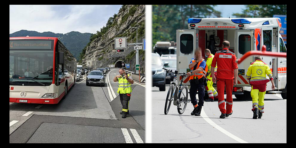 Das Velo, das in den Zwischenfall verwickelt war, wurde durch die Polizei sichergestellt. Die Feuerwehr Schwyz kümmert sich um die Verkehrsregelung.