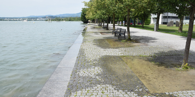Ein Blick auf die andere Seeseite: Auch in Lachen schwappt das Wasser über.