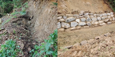 Wegen einem Erdrutsch im Gebiet Gublen (l) und tiefen Furchen in der Gemeindestrasse in Goldingen waren umfassendere Massnahmen nötig.