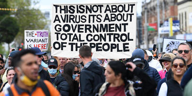 Protesters gather during a The Worldwide Rally for Freedom in Melbourne, Saturday, September 18, 2021. The Worldwide Rally for Freedom is a purported day of rallies for "freedom" across many countries, which is also labelled 'World Wide Demonstr...