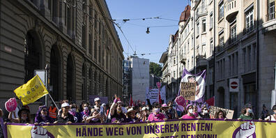 Der Demonstrationszug auf dem Weg zum Bundesplatz.