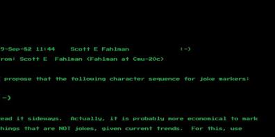 ARCHIV - Eine Nachricht des Computerwissenschaftlers Scott Fahlman von der Universität Pittsburgh vom 19. September 1982 zeigt seinen Vorschlag der Zeichenkombination «:-)» . - er gilt nun vielen als Urvater des digitalen Smileys. Dieses wurde in ...