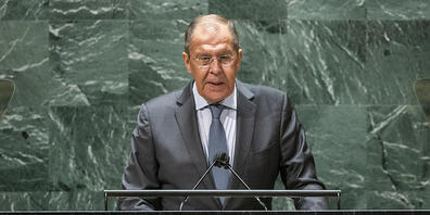 Sergej Lawrow, Außenminister von Russland, spricht bei der 76. Sitzung der UN-Generalversammlung am Hauptsitz der Vereinten Nationen. Foto: Eduardo Munoz/Pool Reuters/AP/dpa